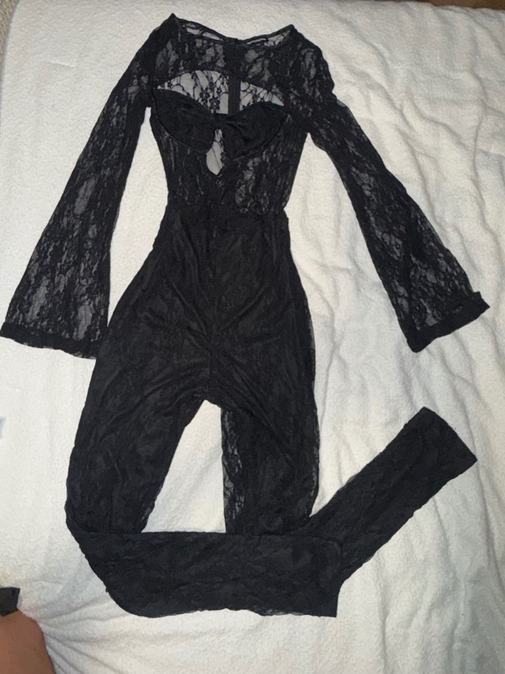 PrettyLittleThing Black Lace Cutout Jumpsuit Size US 6